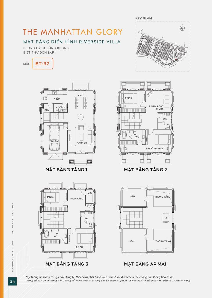 Mặt bằng thiết kế biệt thự Riverside Villa mẫu BT-37 Vinhomes Grand Park.