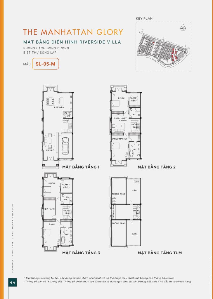Mặt bằng biệt thự song lập Riverside Villa mẫu SL-05-M phong cách Đông Dương tại The Manhattan Glory.