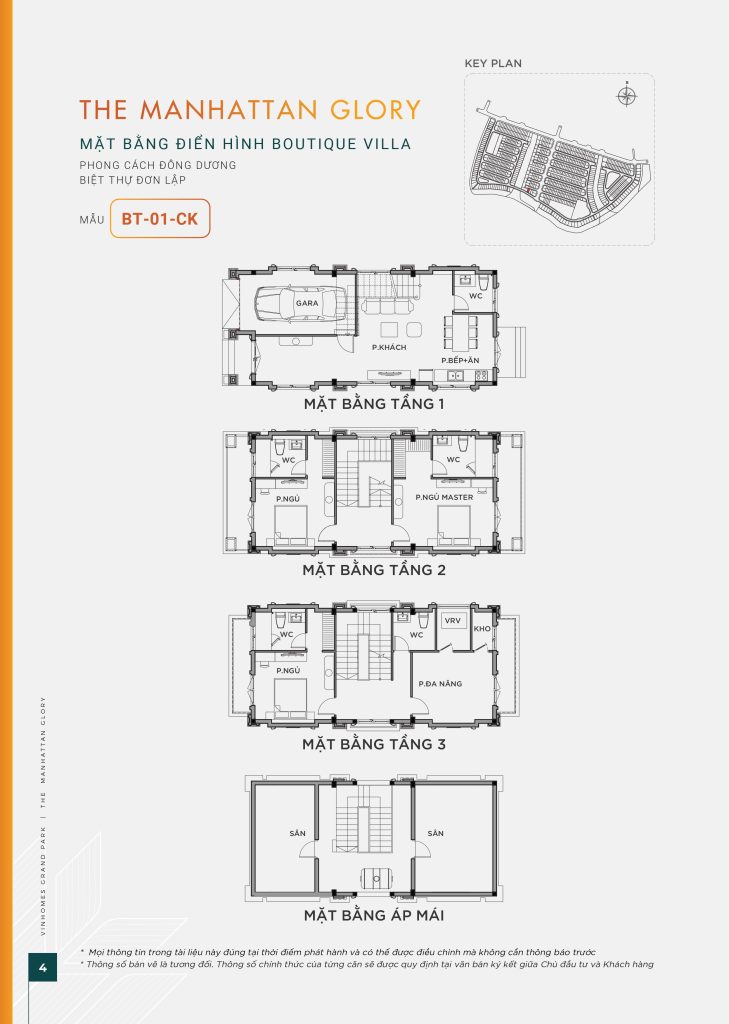 Thiết kế mặt bằng biệt thự Boutique Villa mẫu BT-01-CK có gara ô tô tại The Manhattan Glory.