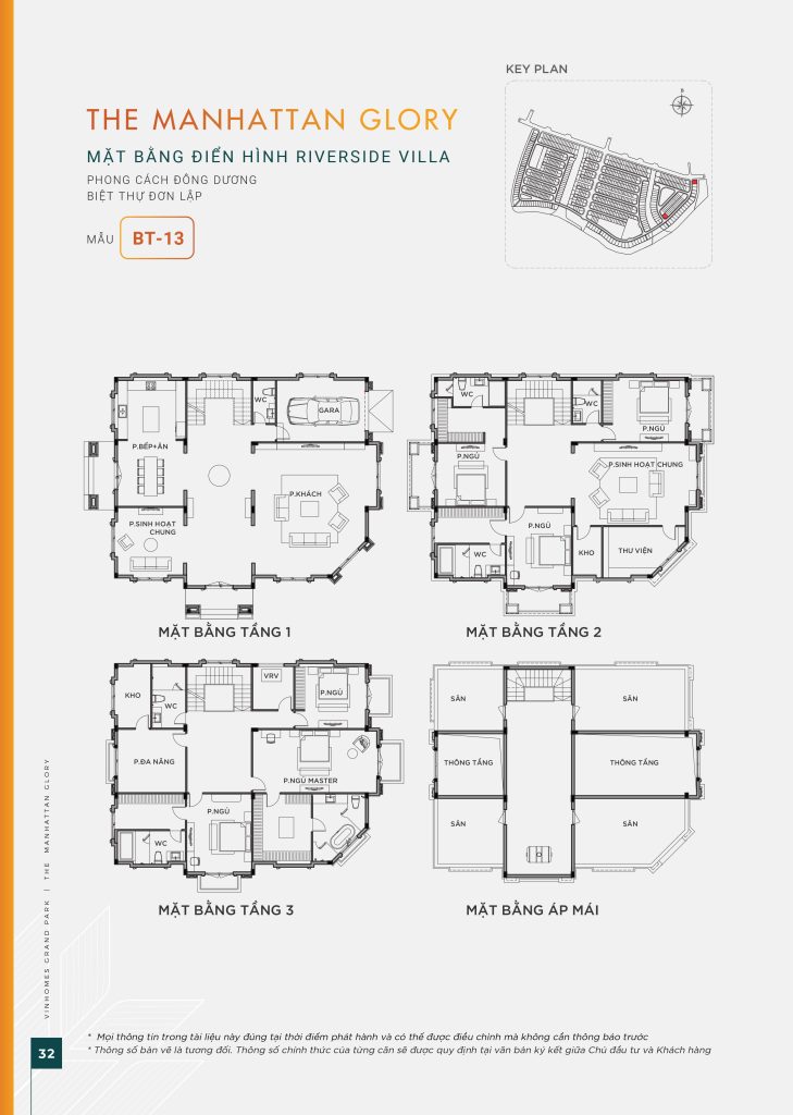 Mặt bằng chi tiết biệt thự đơn lập BT-13 phong cách Đông Dương Vinhomes Grand Park.
