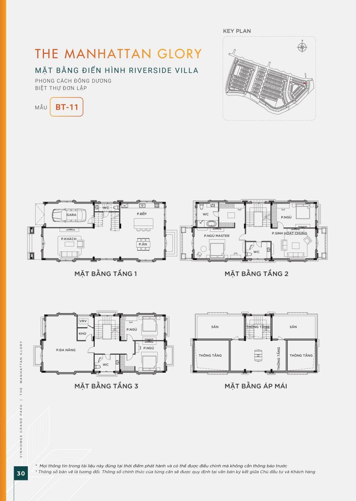 Mặt bằng điển hình biệt thự Riverside Villa mẫu BT-11 phong cách Đông Dương.