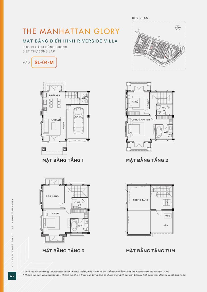 Bản vẽ mặt bằng biệt thự song lập mẫu SL-04-M (mẫu đối xứng) tại The Manhattan Glory.