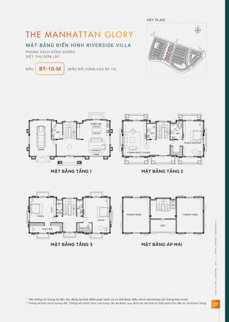 Mặt bằng đối xứng của mẫu BT-10 (Mẫu BT-10-M) biệt thự đơn lập Manhattan Glory.