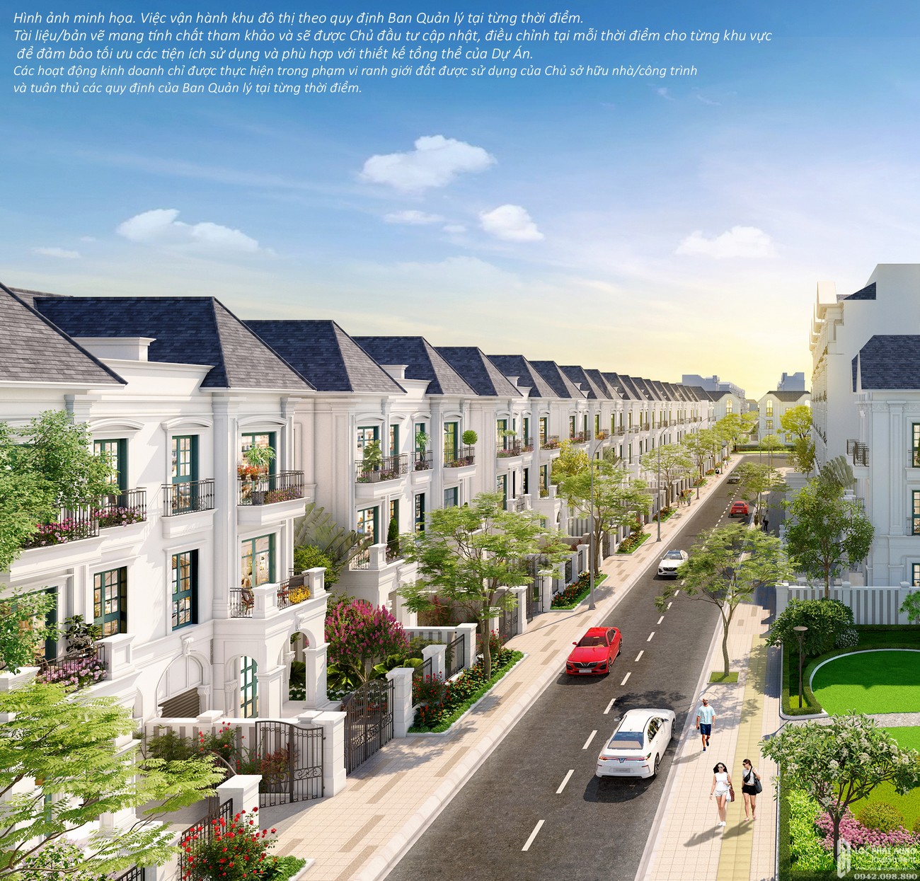Phối cảnh dãy biệt thự nhà phố phong cách tân cổ điển tại phân khu The Manhattan Glory Vinhomes Grand Park.
