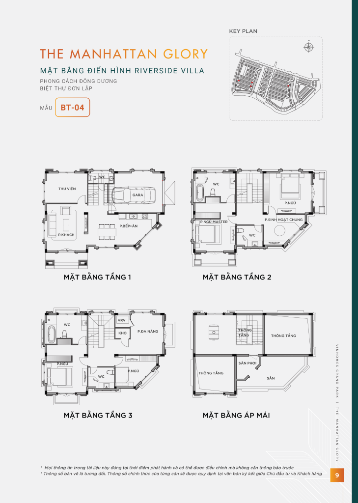 Mặt bằng điển hình biệt thự đơn lập Riverside Villa mẫu BT-04