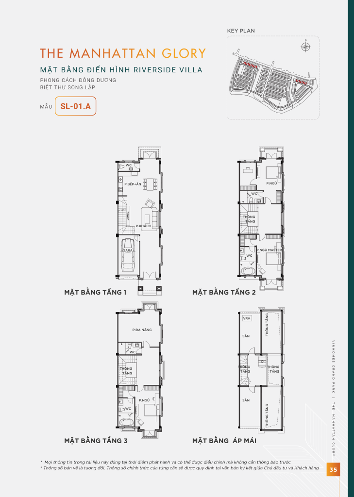 Mặt bằng điển hình biệt thự song lập Riverside Villa mẫu SL-01.A The Manhattan Glory.