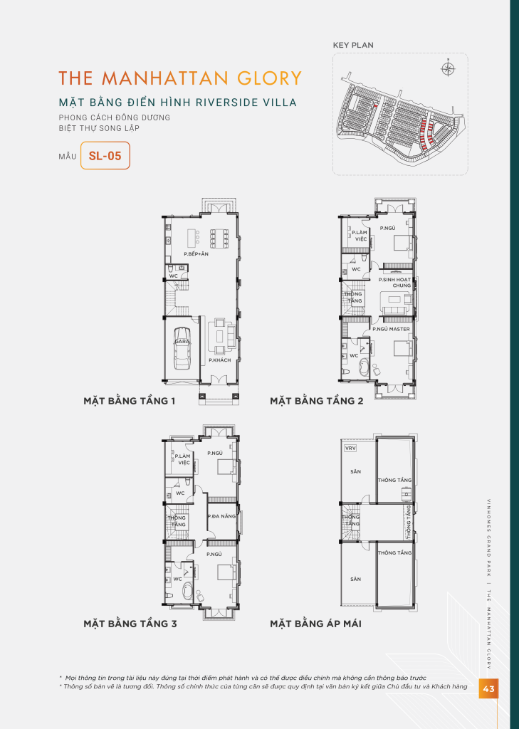 Sơ đồ mặt bằng điển hình biệt thự song lập Riverside Villa mẫu SL-05 Vinhomes Grand Park.