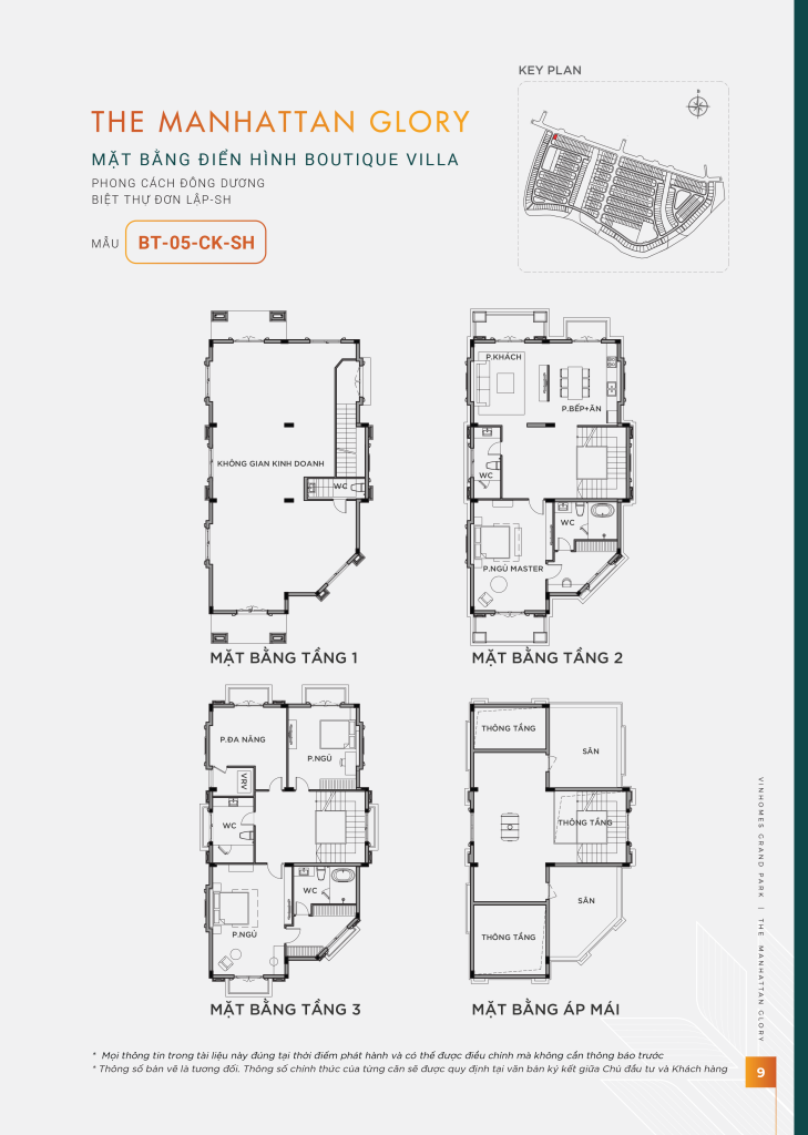 Chi tiết thiết kế mặt bằng các tầng Boutique Villa BT-05-CK-SH Vinhomes Grand Park Quận 9.