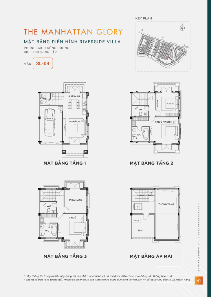 Mặt bằng thiết kế biệt thự song lập Riverside Villa mẫu SL-04 The Manhattan Glory.
